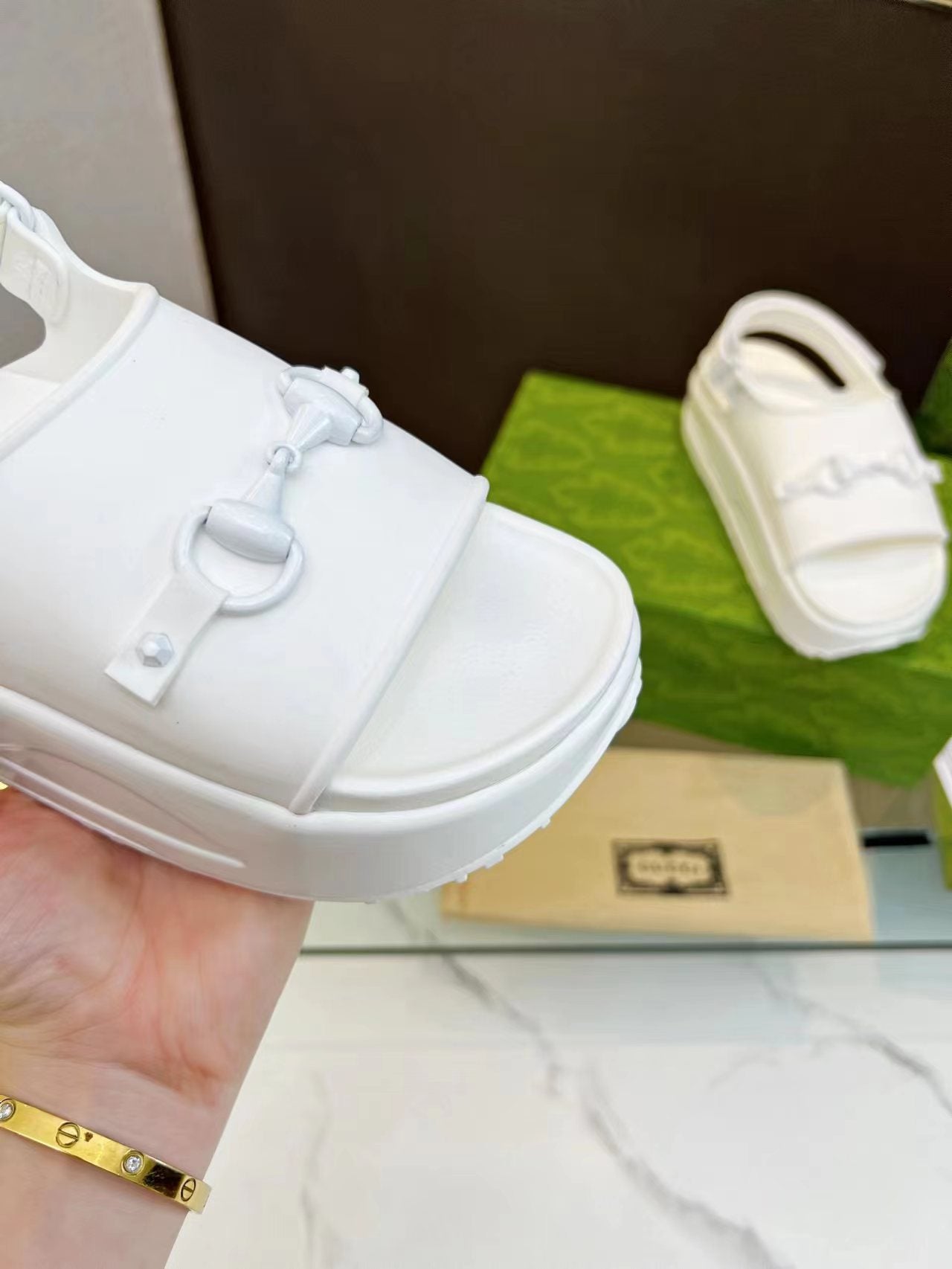 HORSEBIT FLATFORM SANDAL 5 CM IN WHITE IMPORTED TPU