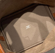 HERMES 25S PICOTIN LOCK 18 IN BURNT ORANGE AND BROWN CALFSKIN SILVER HARDWARE