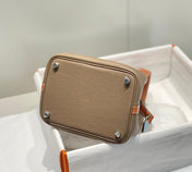 HERMES 25S PICOTIN LOCK 18 IN BURNT ORANGE AND BROWN CALFSKIN SILVER HARDWARE