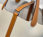 HERMES 25S PICOTIN LOCK 18 IN BURNT ORANGE AND IVORY CALFSKIN SILVER HARDWARE