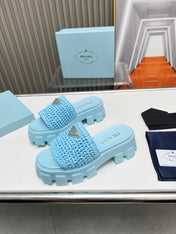 PRA THICK-SOLED CROCHET SANDALS SKY WOVEN FABRIC