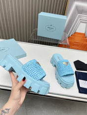 PRA THICK-SOLED CROCHET SANDALS SKY WOVEN FABRIC