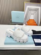 PRA THICK-SOLED CROCHET SANDALS WHITE WOVEN FABRIC