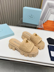 PRA THICK-SOLED CROCHET SANDALS BEIGE WOVEN FABRIC