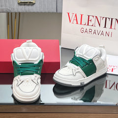 VALENTINO 25S GARAVANI OPEN SKATE SNEAKERS IN WHITE MIX GREEN LAMBSKIN STYLE 13