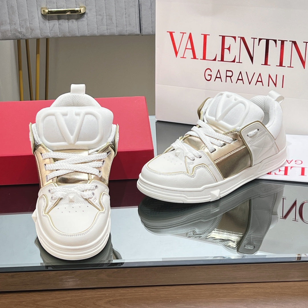 VALENTINO 25S GARAVANI OPEN SKATE SNEAKERS IN WHITE MIX GOLD LAMBSKIN STYLE 14