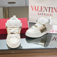 VALENTINO 25S GARAVANI OPEN SKATE SNEAKERS IN WHITE MIX GOLD LAMBSKIN STYLE 14