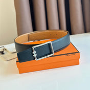 TUBE H BELT BUCKLE & REVERSIBLE PASTEL ORANGE AND BLACK LEATHER STRAP 38MM SILVER HARDWARE