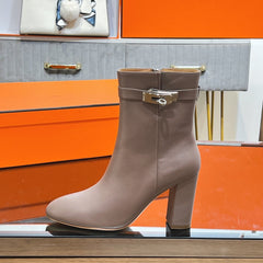 HM 25S SAINT GERMAIN ANKLE BOOTS 90 MM IN TAUPE BROWN LAMBSKIN WITH SILVER HARDWARE