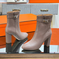 HM 25S SAINT GERMAIN ANKLE BOOTS 90 MM IN TAUPE BROWN LAMBSKIN WITH SILVER HARDWARE