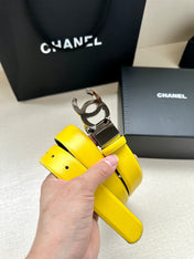 CC 30MM BELT IN BRIGHT YELLOW AND BLACK CALFSKIN WITH SILVER HARDWARE