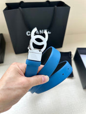 CC 30MM BELT IN BLUE AND BLACK CALFSKIN WITH SILVER HARDWARE