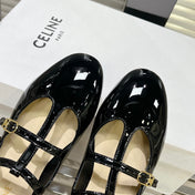 FLAT SANDALS WITH DOUBLE STRAP-DESIGN LEATHER BLACK