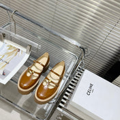 HIGH FLAT SANDALS WITH DOUBLE STRAP-DESIGN LEATHER CARAMEL BROWN