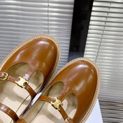 HIGH FLAT SANDALS WITH DOUBLE STRAP-DESIGN LEATHER CARAMEL BROWN
