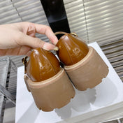 HIGH FLAT SANDALS WITH DOUBLE STRAP-DESIGN LEATHER CARAMEL BROWN