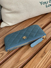 CC CLASSIC SMALL 15 ZIPPED POUCH IN TEAL GREEN GRAINED CALFSKIN