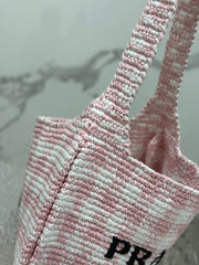 LARGE TOTE BAG 45 IN PINK MIX WHITE AND BLACK WOVEN RAFFIA