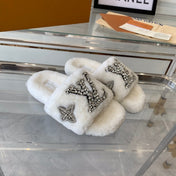 LV WOMEN'S PASEO FLAT SLIPPER IN WHITE FLEECE