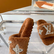 LV WOMEN'S PASEO FLAT SLIPPER IN CINNAMON BROWN FLEECE