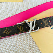 LV Initiales 30mm Reversible Belt Silver Rotating Buckle Hot Pink Brown Leather