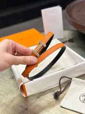 HM FOCUS BUCKLE & REVERSIBLE BLACK AND ORANGE LEATHER STRAP 13MM COPPER HARDWARE