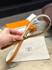 HM FOCUS BUCKLE & REVERSIBLE BRONZE BROWN AND WHITE LEATHER STRAP 13MM COPPER HARDWARE