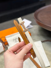 HM FOCUS BUCKLE & REVERSIBLE BRONZE BROWN AND WHITE LEATHER STRAP 13MM COPPER HARDWARE