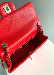 MINI RECTANGLE FLAP BAG 20CM RED CAVIAR SILVER HARDWARE