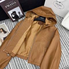PRADA 25S HOODED SHEEPSKIN LEATHER JACKET 272