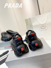 PRA BRUSHED THICK-SOLE SNEAKERS BLACK CALFSKIN