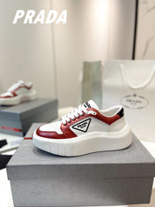 PRA DOWNTOWN THICK-SOLE SNEAKERS WHITE AND CHERRY CALFSKIN