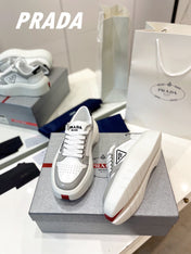 PRA DOWNTOWN THICK-SOLE SNEAKERS WHITE AND GRAY CALFSKIN