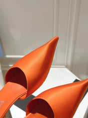 PRA POINTED-TOE MULES BRIGHT ORANGE SATIN