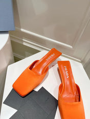 PRA SQUARE TOE MULES BRIGHT ORANGE SATIN