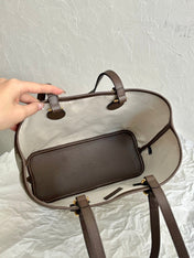 OPHIDIA SMALL TOTE BAG 31 BEIGE CANVAS AND BROWN CALFSKIN