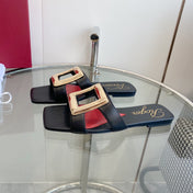 VIV' BY THE SEA LOVE METAL MULES IN BLACK CALFSKIN GOLD BUCKLE