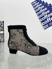 DIOR 25S NAUGHTILY-D ANKLE BOOTS 35 MM IN BLACK MESH TULLE AND SUEDE