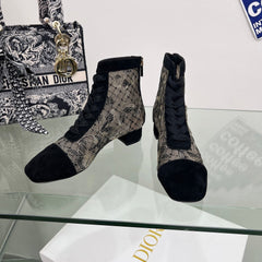 DIOR 25S NAUGHTILY-D ANKLE BOOTS 35 MM IN BLACK MESH TULLE AND SUEDE