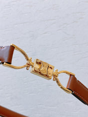 Hook & Loop 20mm TRIOMPHE Logo Square Adjustable Belt Tan Calfskin Ghw