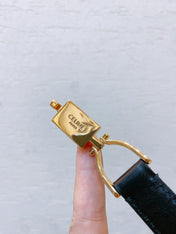 Hook & Loop 20mm TRIOMPHE Logo Square Adjustable Belt Black Calfskin Ghw