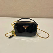 MINI HAND BAG 11 WITH GOLD STRAP IN BLACK PATENT CALFSKIN