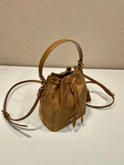 BUCKET BAG 19 IN RUSSET BROWN RE-NYLON AND CALFSKIN HANDLE
