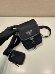 PHONE BAG 19 IN BLACK RE-NYLON AND SAFFIANO LEATHER TRIM