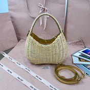WANDER WICKER HOBO BAG 20 IN TAN MIX CARAMEL BROWN HANDWOVEN