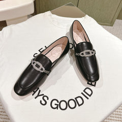 STRASS CHAIN LOAFERS IN BLACK CALFSKIN WITH CRYSTAL CHAIN DETAIL