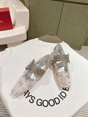 MARY JANES IN BEIGE VELVET WITH CRYSTAL EMBELLISHED STRAP