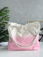 CHANEL 22 BAG 25S 37 CM IN PASTEL PINK MIX WHITE LAMBSKIN WITH WHITE HARDWARE