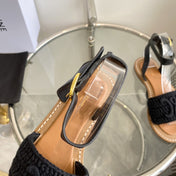 LYMPIA SANDAL IN BLACK TRIOMPHE MACCRAMÉ COTTON AND CALFSKIN