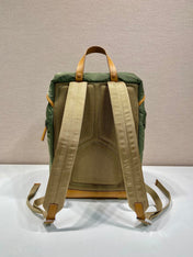 BACKPACK 45 IN SEAWEED GREEN RE-NYLON AND BROWN CALFSKIN TRIM